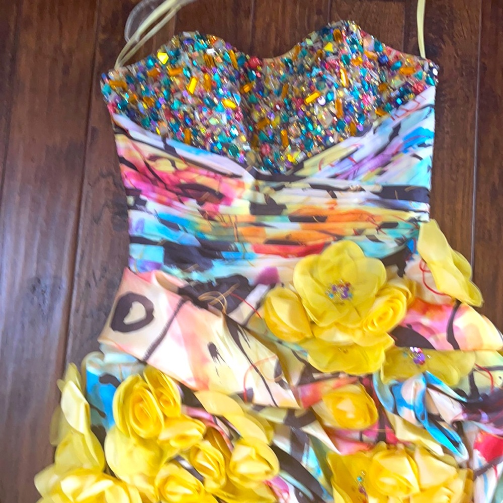 Beaded floral high low gown